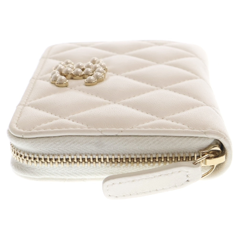 CHANEL(シャネル) マトラッセ COCOパール コインケース ホワイト レザー コンパクトウォレット 財布 ゴールド金具 AP3811