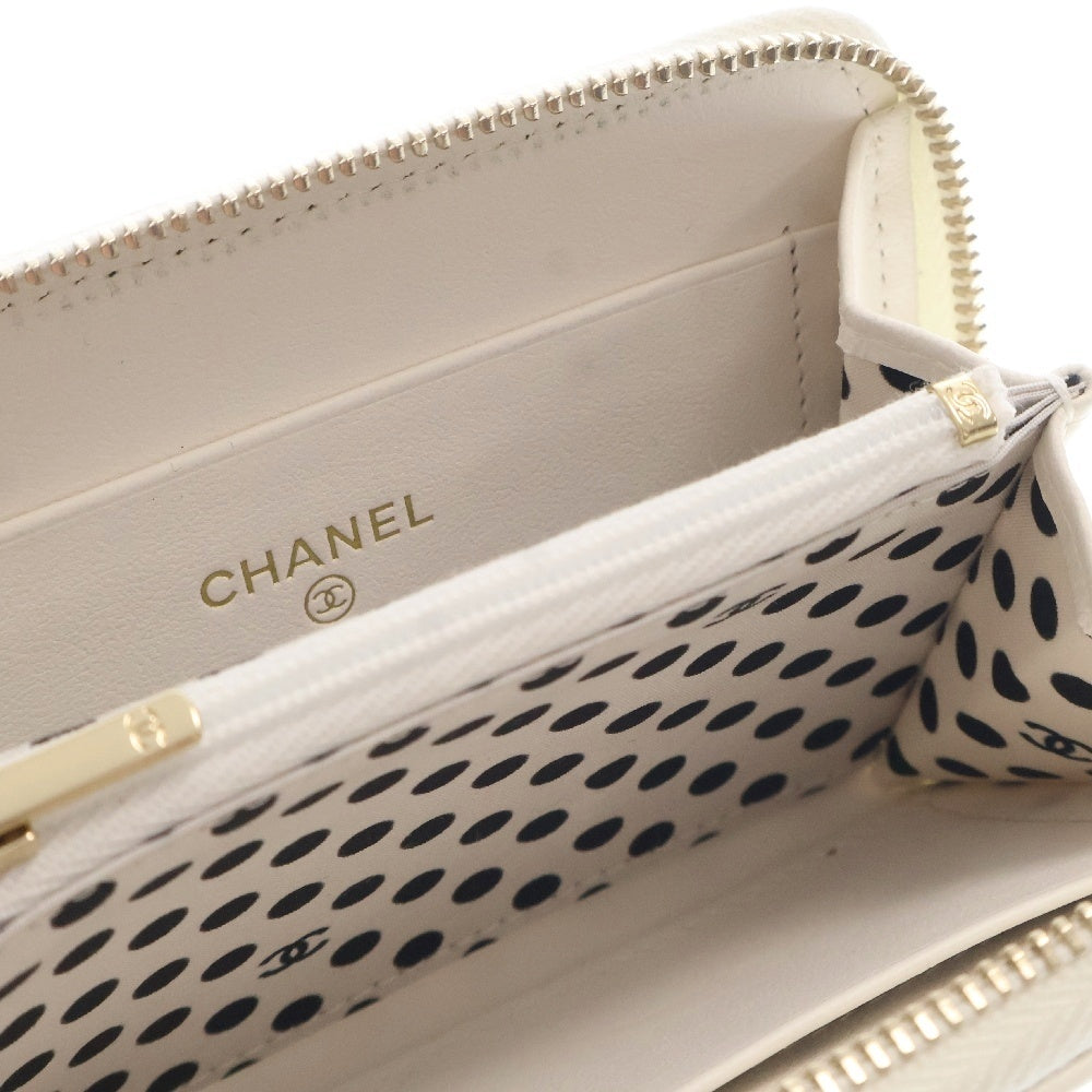 CHANEL(シャネル) マトラッセ COCOパール コインケース ホワイト レザー コンパクトウォレット 財布 ゴールド金具 AP3811