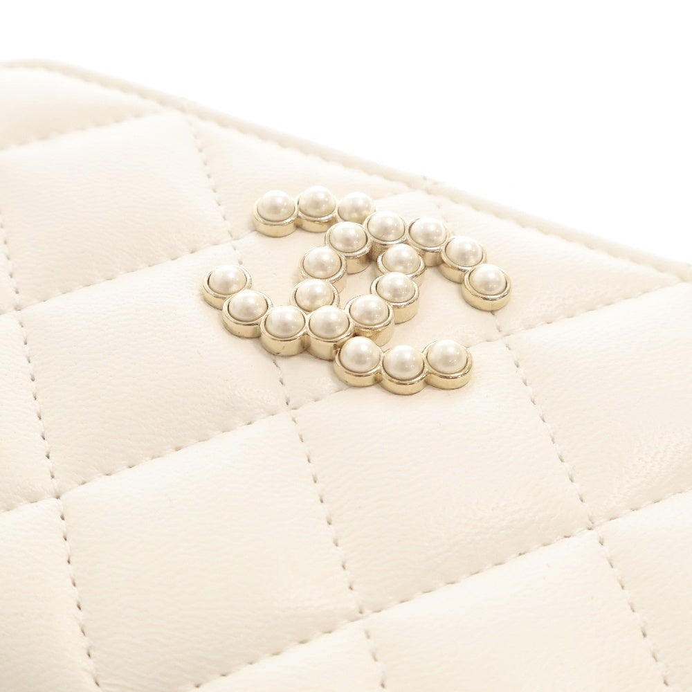 CHANEL(シャネル) マトラッセ COCOパール コインケース ホワイト レザー コンパクトウォレット 財布 ゴールド金具 AP3811
