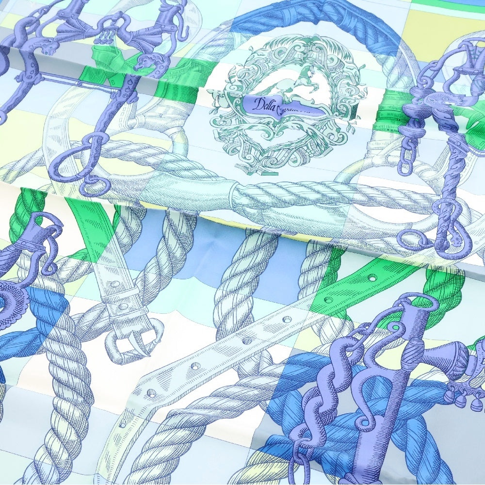 HERMES(エルメス) カレ90 Della Cavalleria マルチカラー シルク スカーフ ブルー系
