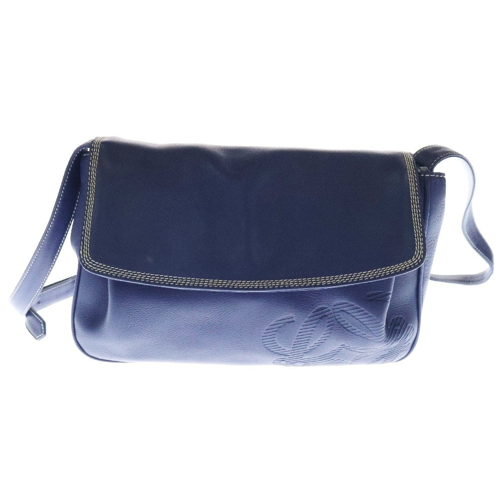 LOEWE(ロエベ) アナグラム ショルダーバッグ 斜め掛けバッグ ホワイトステッチ ブルー ゴールド金具 レザー