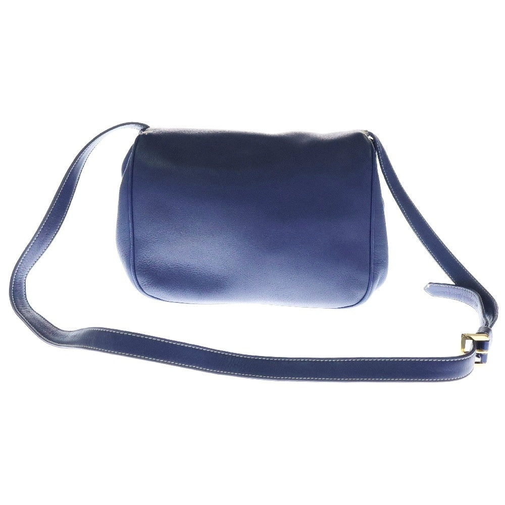 LOEWE(ロエベ) アナグラム ショルダーバッグ 斜め掛けバッグ ホワイトステッチ ブルー ゴールド金具 レザー
