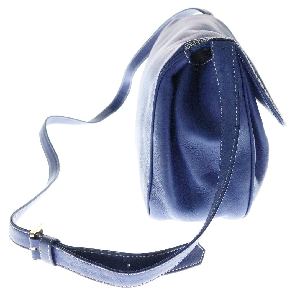 LOEWE(ロエベ) アナグラム ショルダーバッグ 斜め掛けバッグ ホワイトステッチ ブルー ゴールド金具 レザー