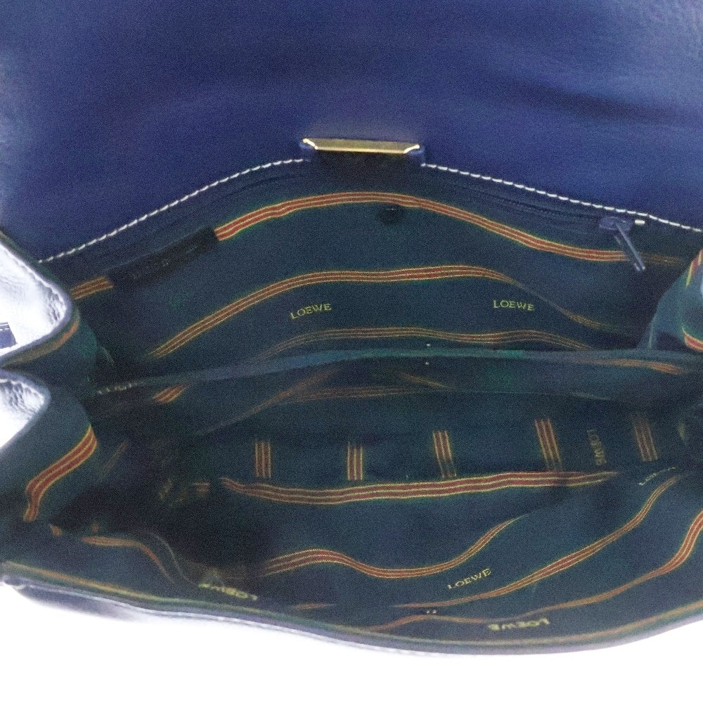 LOEWE(ロエベ) アナグラム ショルダーバッグ 斜め掛けバッグ ホワイトステッチ ブルー ゴールド金具 レザー