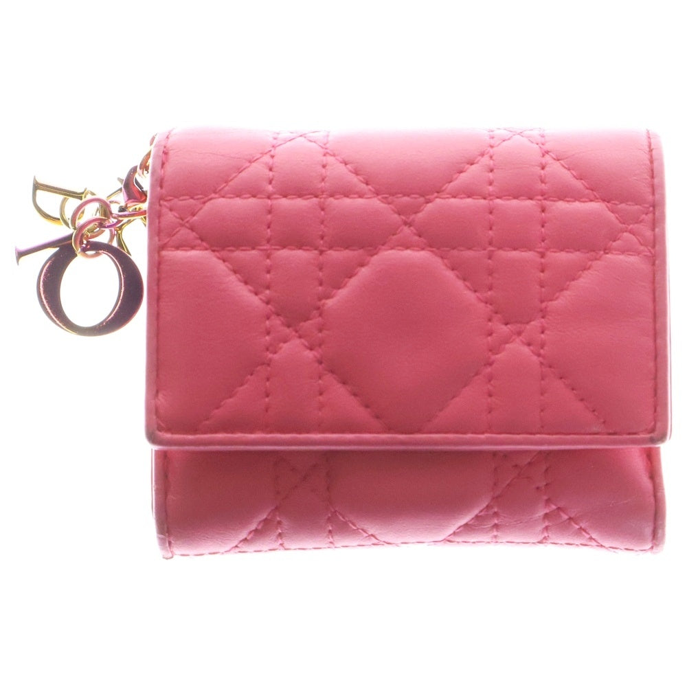 Christian Dior(クリスチャンディオール) レディディオール カナージュ コンパクトウォレット 三つ折り財布 ピンク ゴールド金具