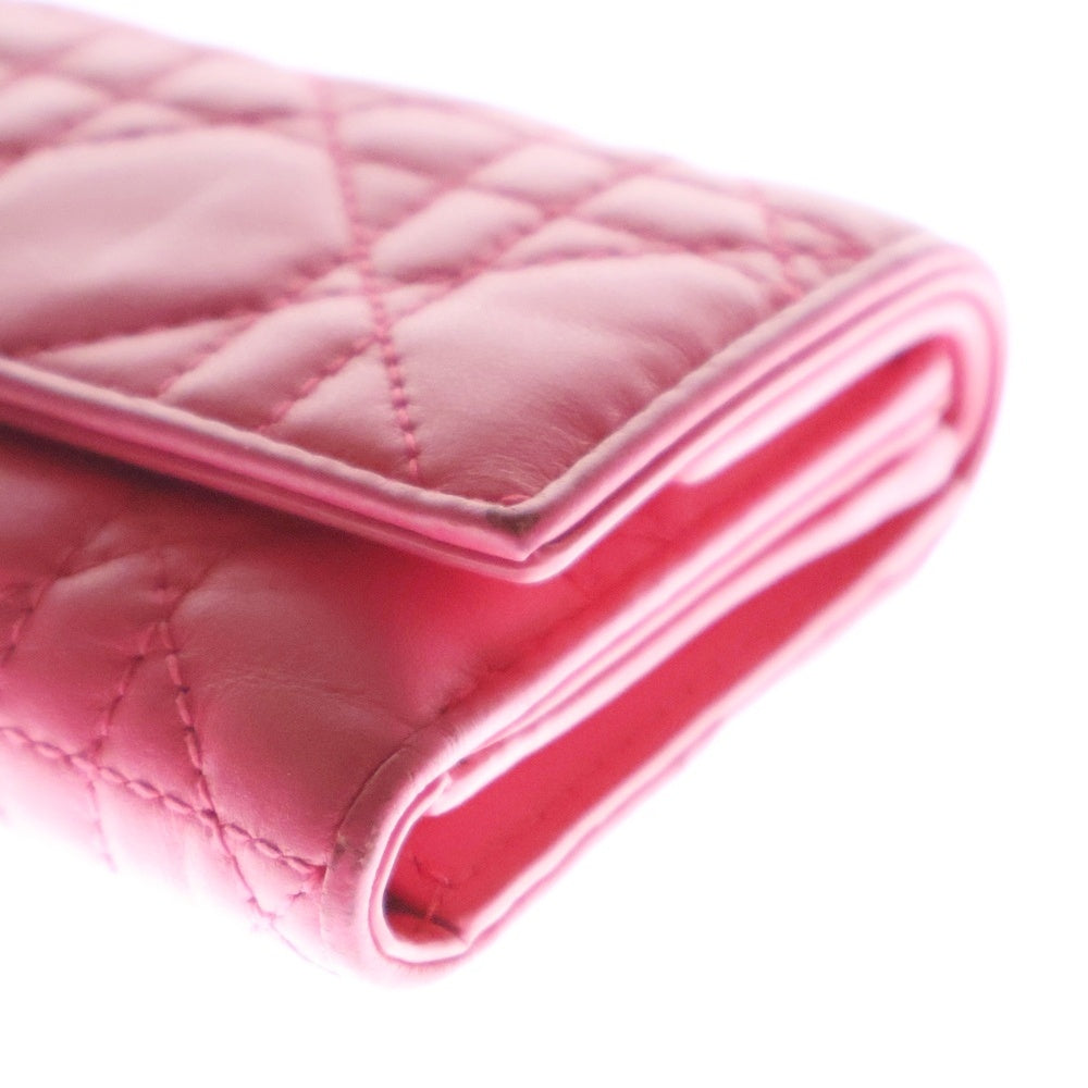 Christian Dior(クリスチャンディオール) レディディオール カナージュ コンパクトウォレット 三つ折り財布 ピンク ゴールド金具