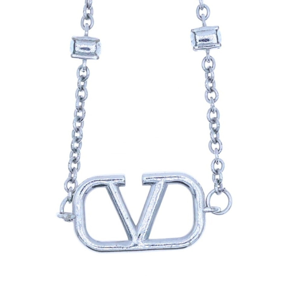 VALENTINO(ヴァレンティノ) Vロゴ スワロフスキー ラインストーン付チェーンネックレス ペンダント シルバー レディース