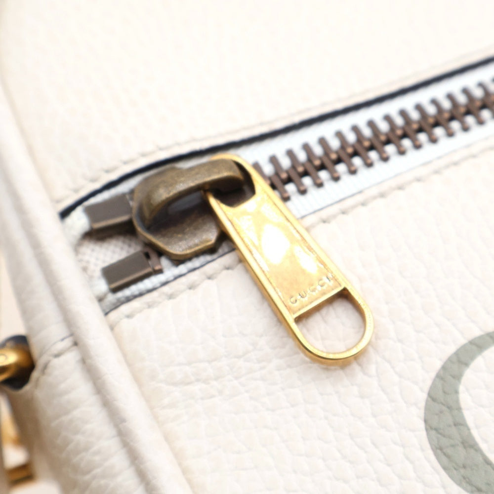 GUCCI(グッチ) グッチロゴプリント メッセンジャーバッグ ショルダーバッグ ホワイト ゴールド金具 レザー 523591