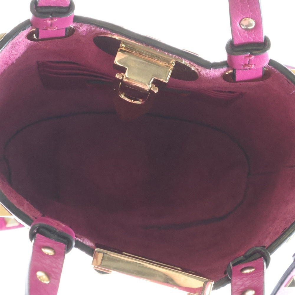 valentino garavan(ヴァレンティノガラヴァーニ) ロックスタッズ 2way ミニハンドバッグ ショルダーバッグ ミニトートバッグ ゴールド金具 ピンクパープル レザー
