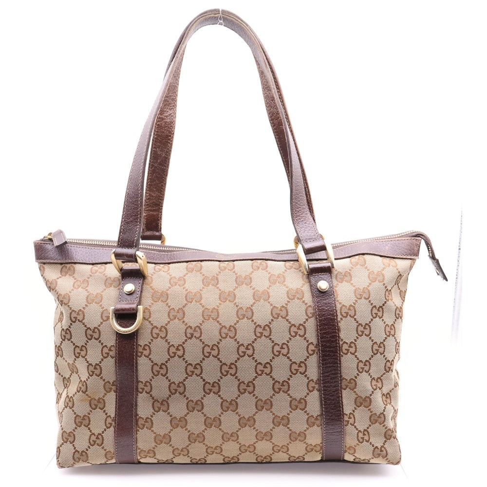 GUCCI(グッチ) GGキャンバス アビーライン トートバッグ ハンドバッグ ベージュ×ブラウン ゴールド金具 レザー×キャンバス 141470