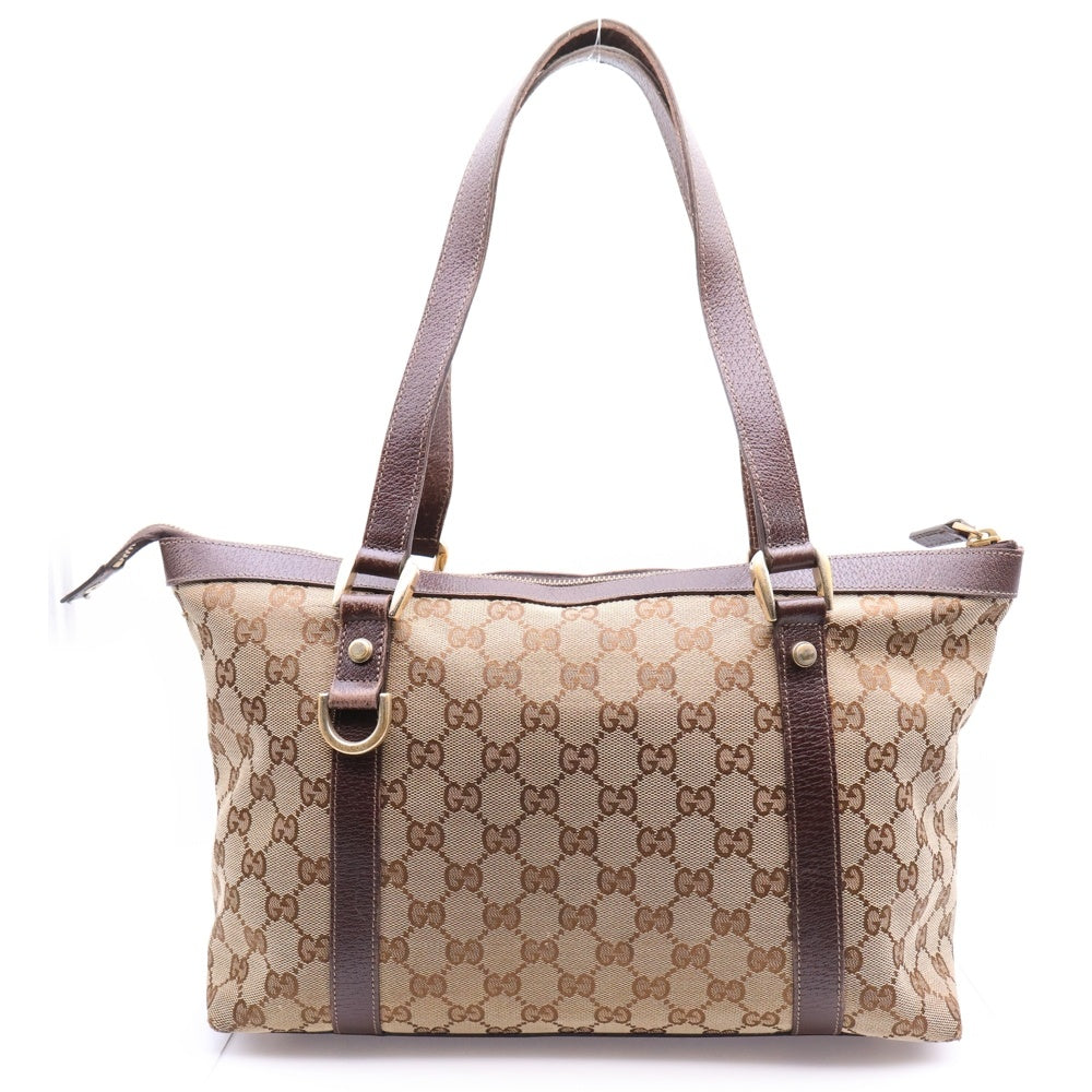 GUCCI(グッチ) GGキャンバス アビーライン トートバッグ ハンドバッグ ベージュ×ブラウン ゴールド金具 レザー×キャンバス 141470