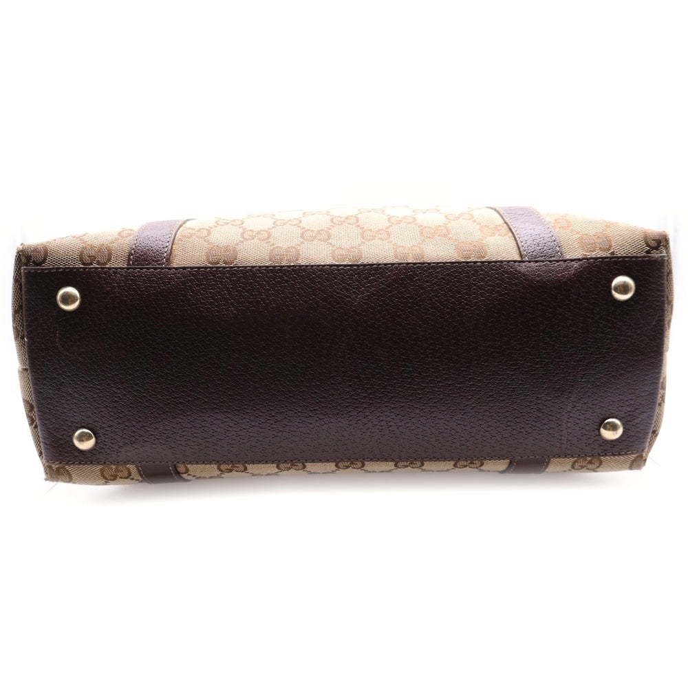 GUCCI(グッチ) GGキャンバス アビーライン トートバッグ ハンドバッグ ベージュ×ブラウン ゴールド金具 レザー×キャンバス 141470