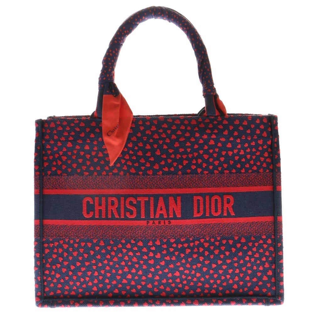 Christian Dior(クリスチャンディオール) ブックトート ミディアム ハートモチーフ トートバッグ ハンドバッグ ブラック×レッド バイカラー キャンバス