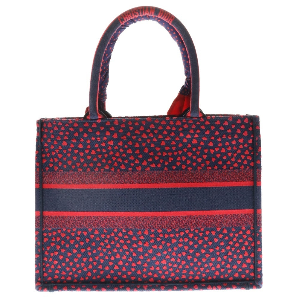 Christian Dior(クリスチャンディオール) ブックトート ミディアム ハートモチーフ トートバッグ ハンドバッグ ブラック×レッド バイカラー キャンバス