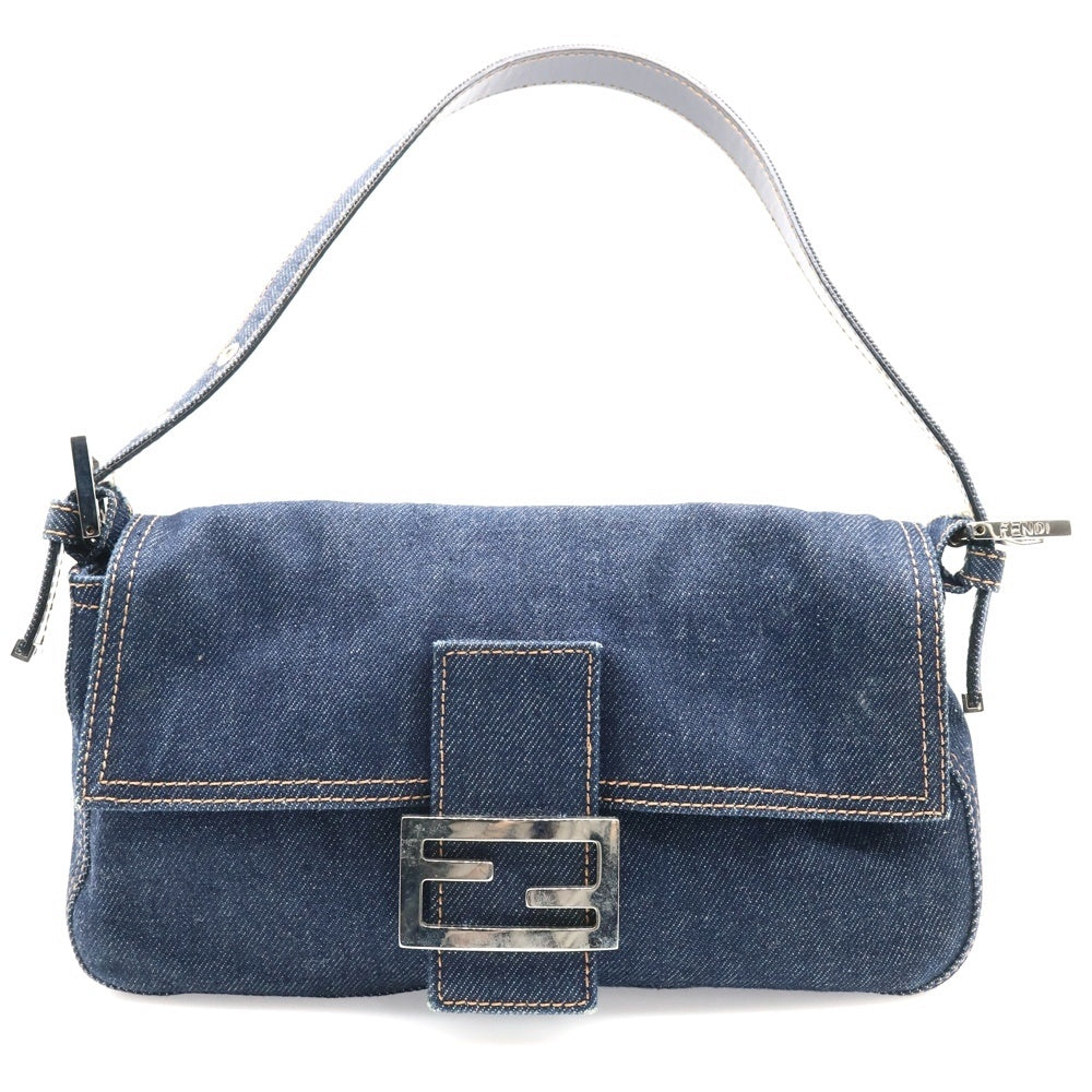 FENDI(フェンディ) マンマバケット ハンドバッグ ネイビー デニム ワンショルダーバッグ シルバー金具