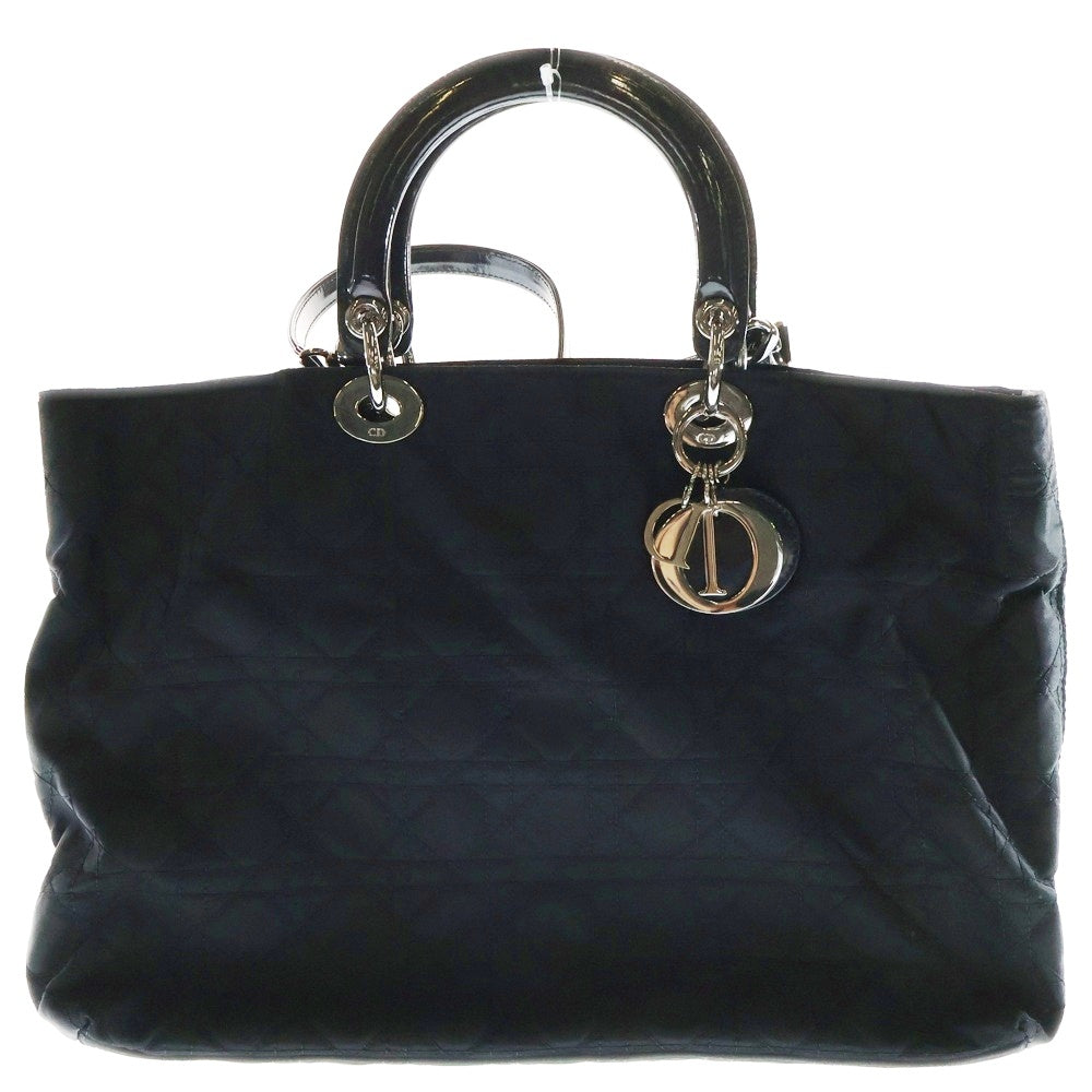 Christian Dior(クリスチャンディオール) レディディオール カナージュ ナイロン レザー 2WAY ハンド ワンショルダーバッグ シルバー金具 ブラック