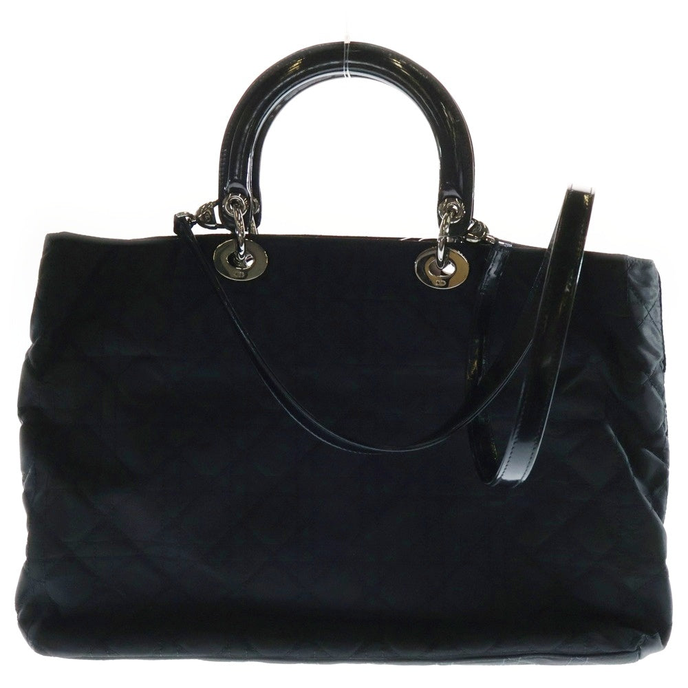 Christian Dior(クリスチャンディオール) レディディオール カナージュ ナイロン レザー 2WAY ハンド ワンショルダーバッグ シルバー金具 ブラック