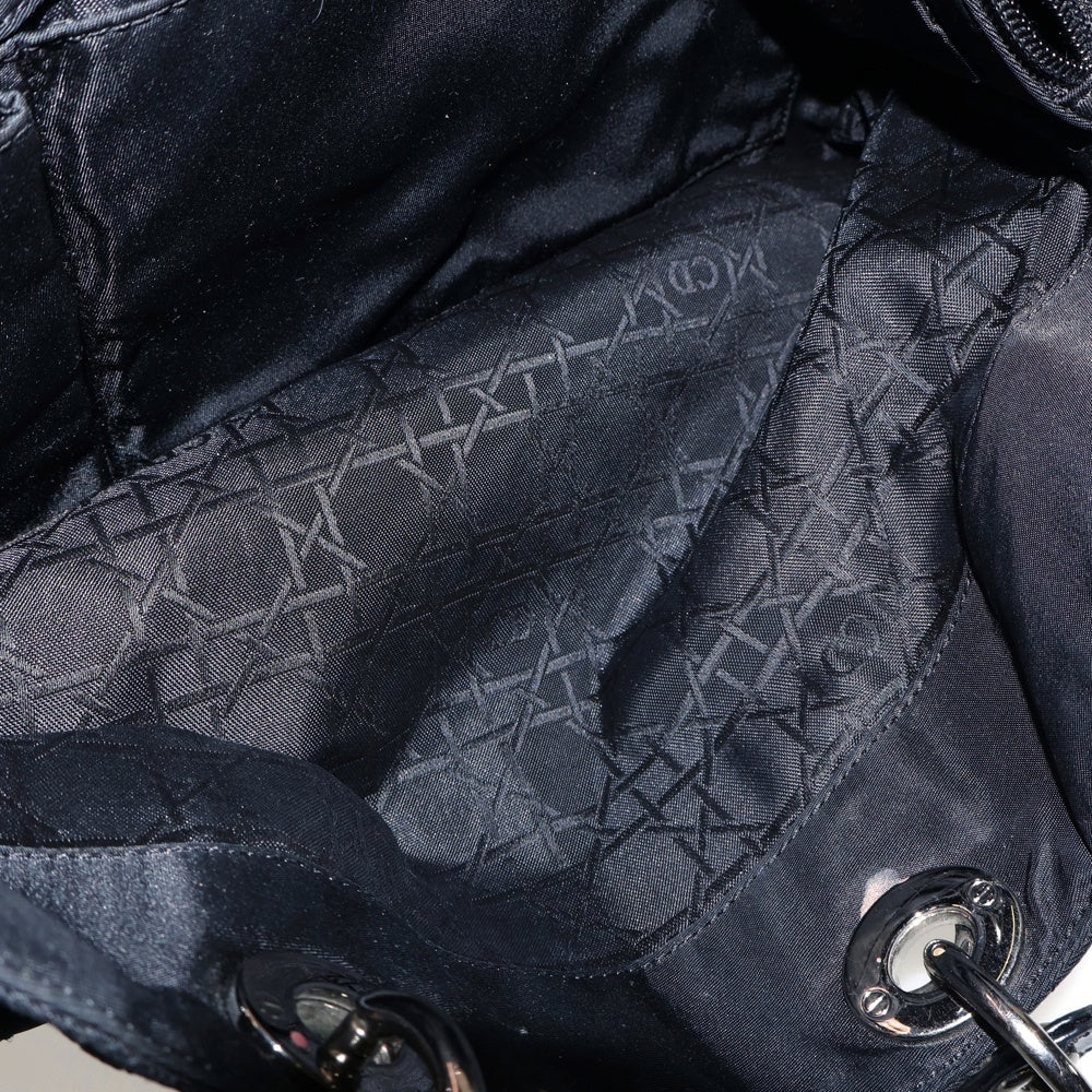 Christian Dior(クリスチャンディオール) レディディオール カナージュ ナイロン レザー 2WAY ハンド ワンショルダーバッグ シルバー金具 ブラック