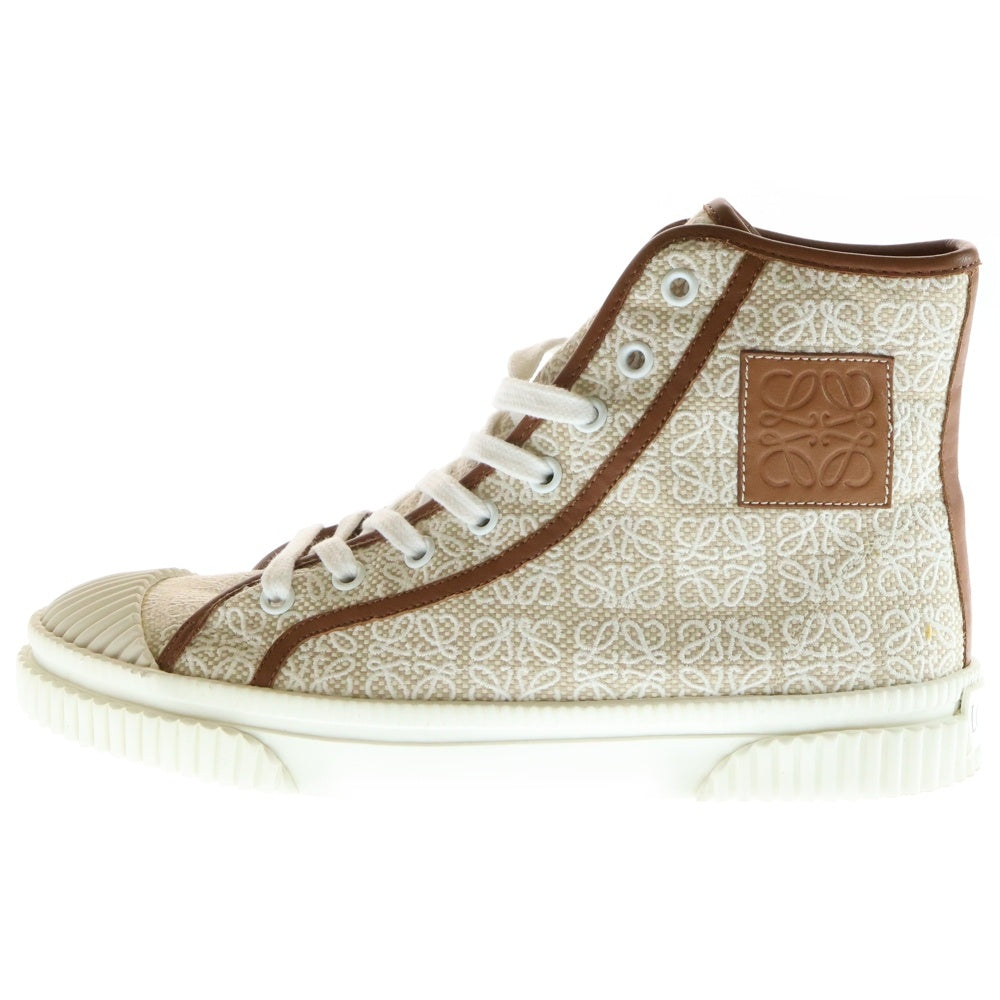 LOEWE(ロエベ) アナグラム 刺繍総柄レザー切替ハイカットスニーカー ベージュ×ブラウン 822107 38/24cm