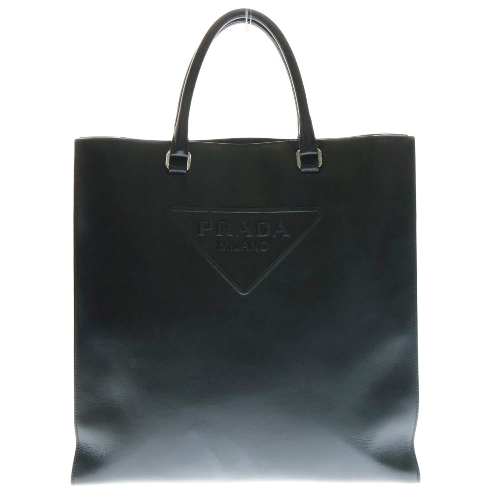 PRADA(プラダ) トライアングルロゴ トートバッグ ハンドバッグ ブラック ガンメタ金具 カーフレザー 1BA332