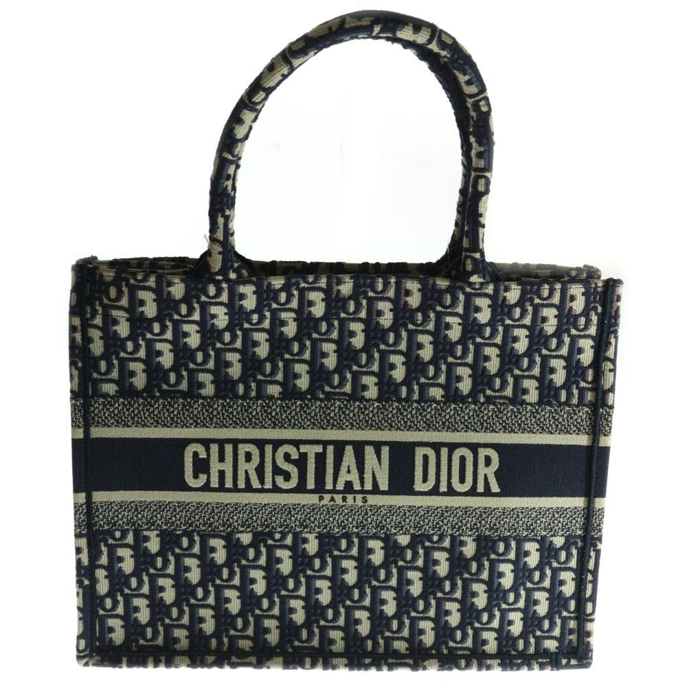 Christian Dior(クリスチャンディオール) BOOK TOTE MEDIUM オブリーク柄 ブックトート ハンドバッグ ネイビー/ベージュ レディース