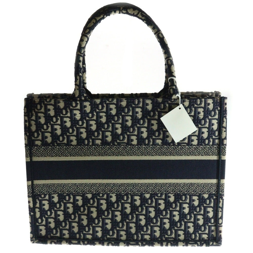 Christian Dior(クリスチャンディオール) BOOK TOTE MEDIUM オブリーク柄 ブックトート ハンドバッグ ネイビー/ベージュ レディース