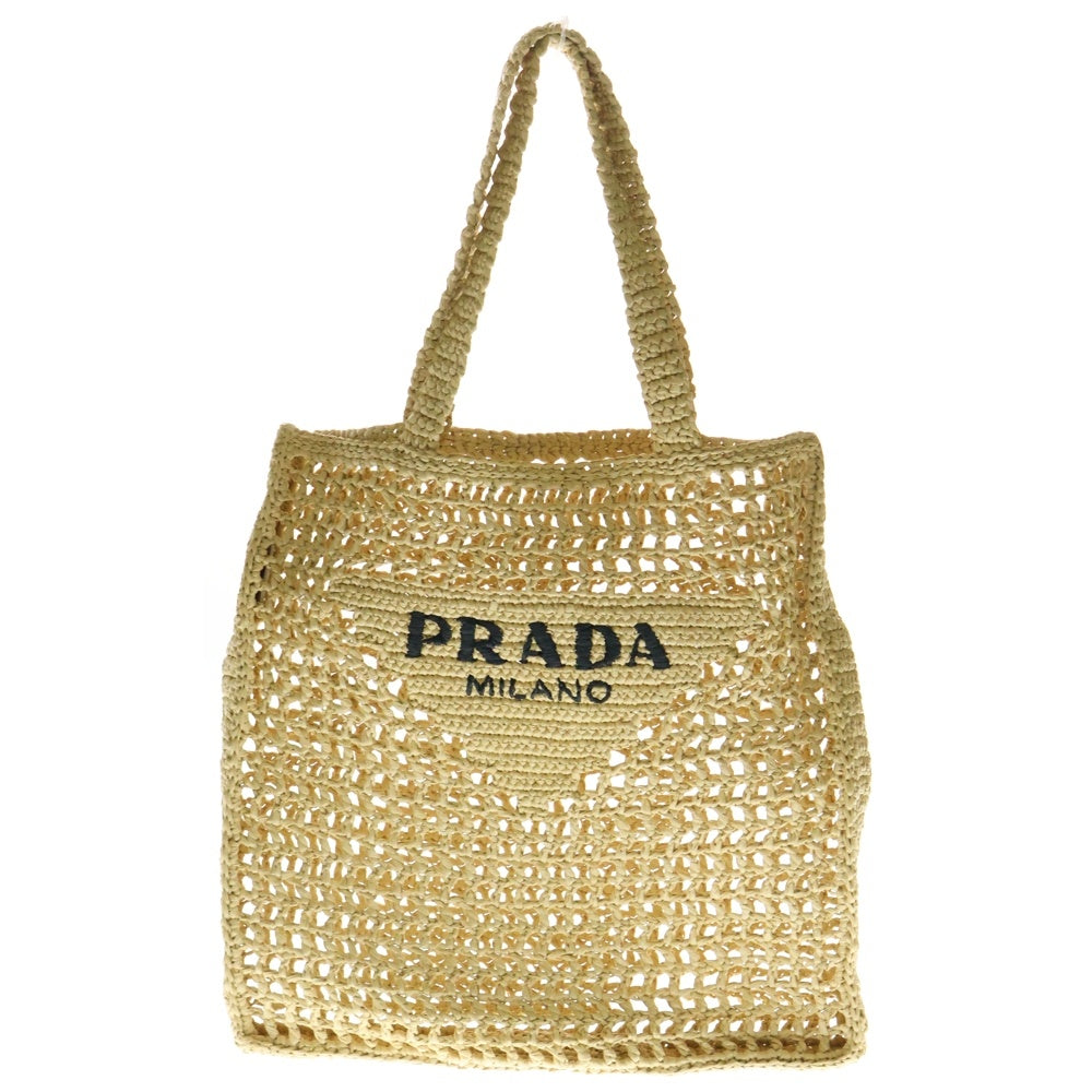 PRADA(プラダ) クロシェ トライアングルロゴ トートバッグ ハンドバッグ ベージュ ラフィア 1BG393