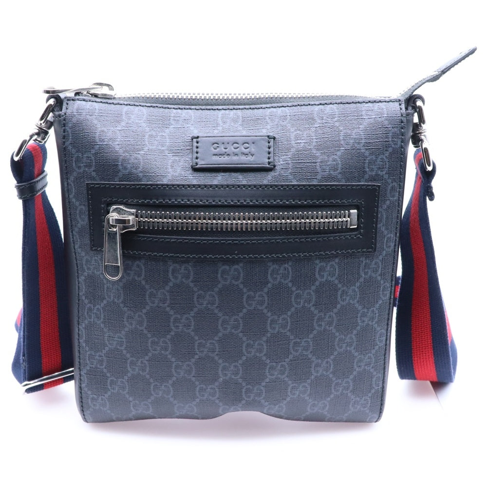 GUCCI(グッチ) GGスプリーム メッセンジャーバッグ ショルダーバッグ ブラック シルバー金具 レザー×PVC 523599