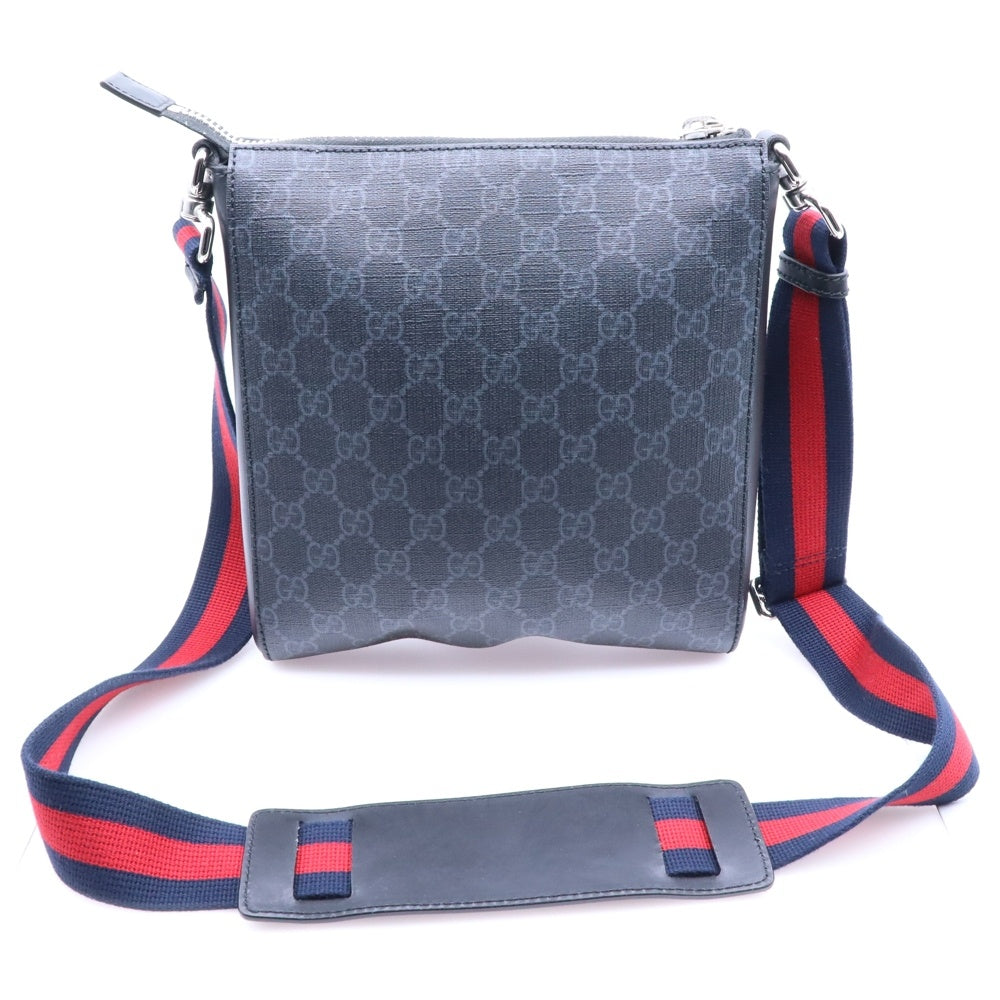 GUCCI(グッチ) GGスプリーム メッセンジャーバッグ ショルダーバッグ ブラック シルバー金具 レザー×PVC 523599