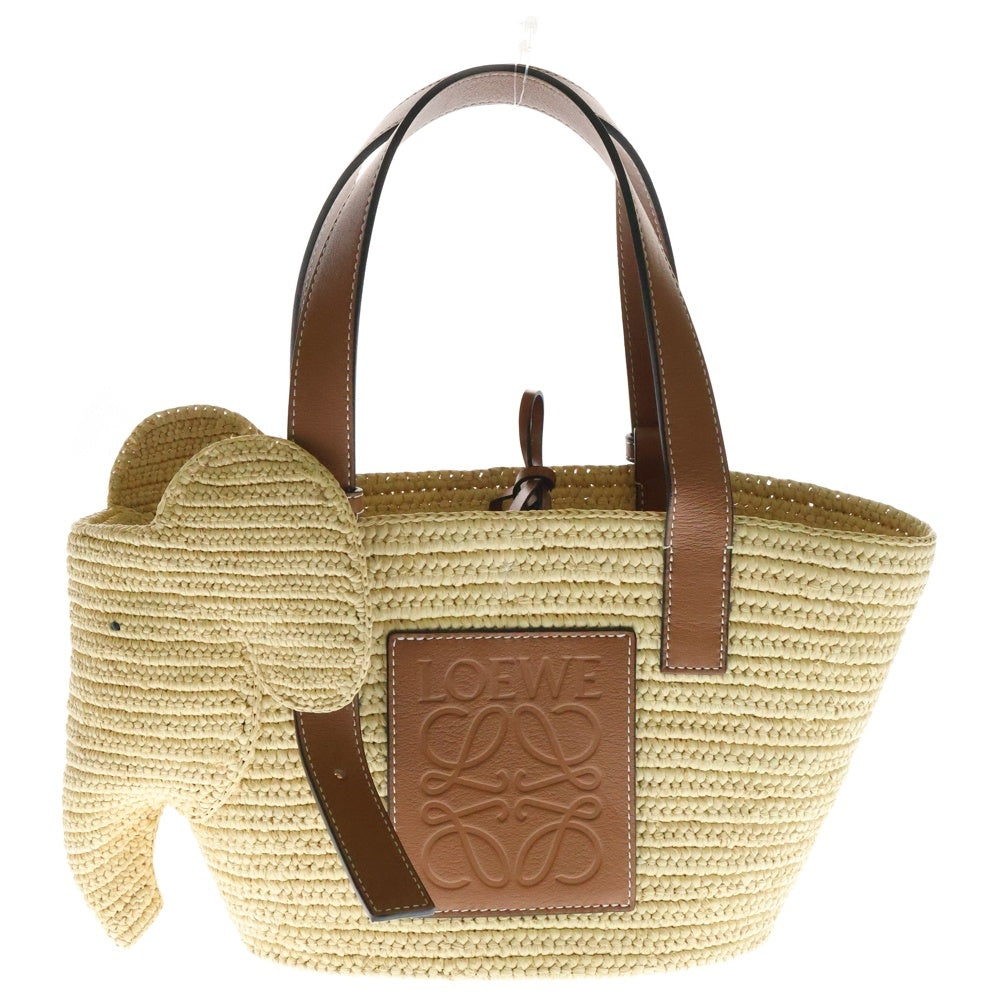 LOEWE(ロエベ) バスケット スモール ハンドバッグ カゴバッグ ベージュ×ブラウン レザー×ラフィア