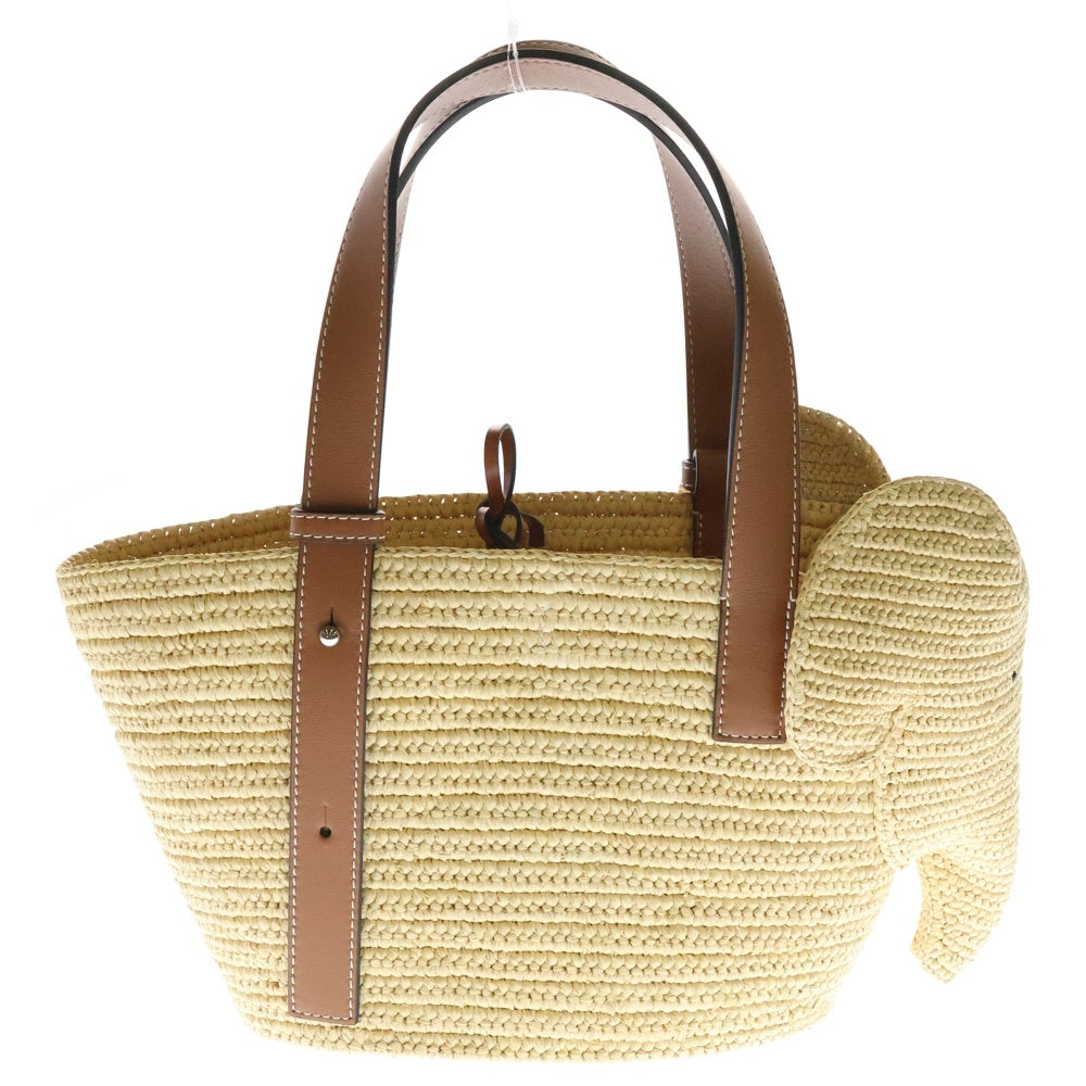 LOEWE(ロエベ) バスケット スモール ハンドバッグ カゴバッグ ベージュ×ブラウン レザー×ラフィア