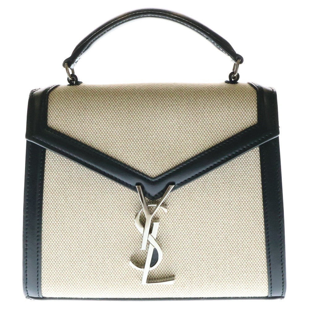 SAINT LAURENT PARIS(サンローランパリ) YSLロゴ カサンドラ トップハンドル 2WAY レザー切替ハンドバッグ ショルダーバッグ ベージュ/ブラック レディース 623930