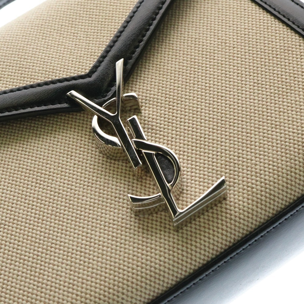 SAINT LAURENT PARIS(サンローランパリ) YSLロゴ カサンドラ トップハンドル 2WAY レザー切替ハンドバッグ ショルダーバッグ ベージュ/ブラック レディース 623930