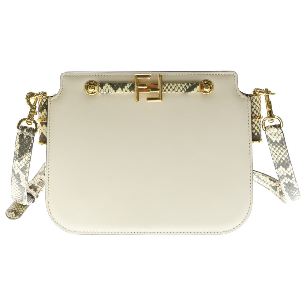 FENDI(フェンディ) タッチ FFロゴプレート パイソン カーフ コンビレザー ショルダーバッグ ゴールド金具 ベージュ