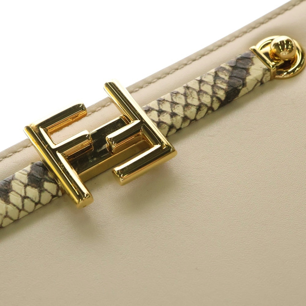 FENDI(フェンディ) タッチ FFロゴプレート パイソン カーフ コンビレザー ショルダーバッグ ゴールド金具 ベージュ