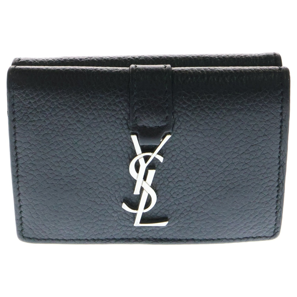 SAINT LAURENT PARIS(サンローランパリ) カサンドラ ロゴ オリガミ タイニーウォレット コンパクトウォレット 三つ折り財布 ブラック シルバー金具 レザー