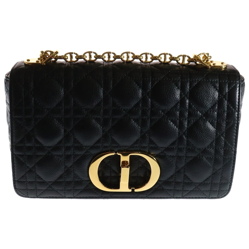Christian Dior(クリスチャンディオール) カロ ミディアム ショルダーバッグ ブラック ラムスキン ゴールド金具 キルティング