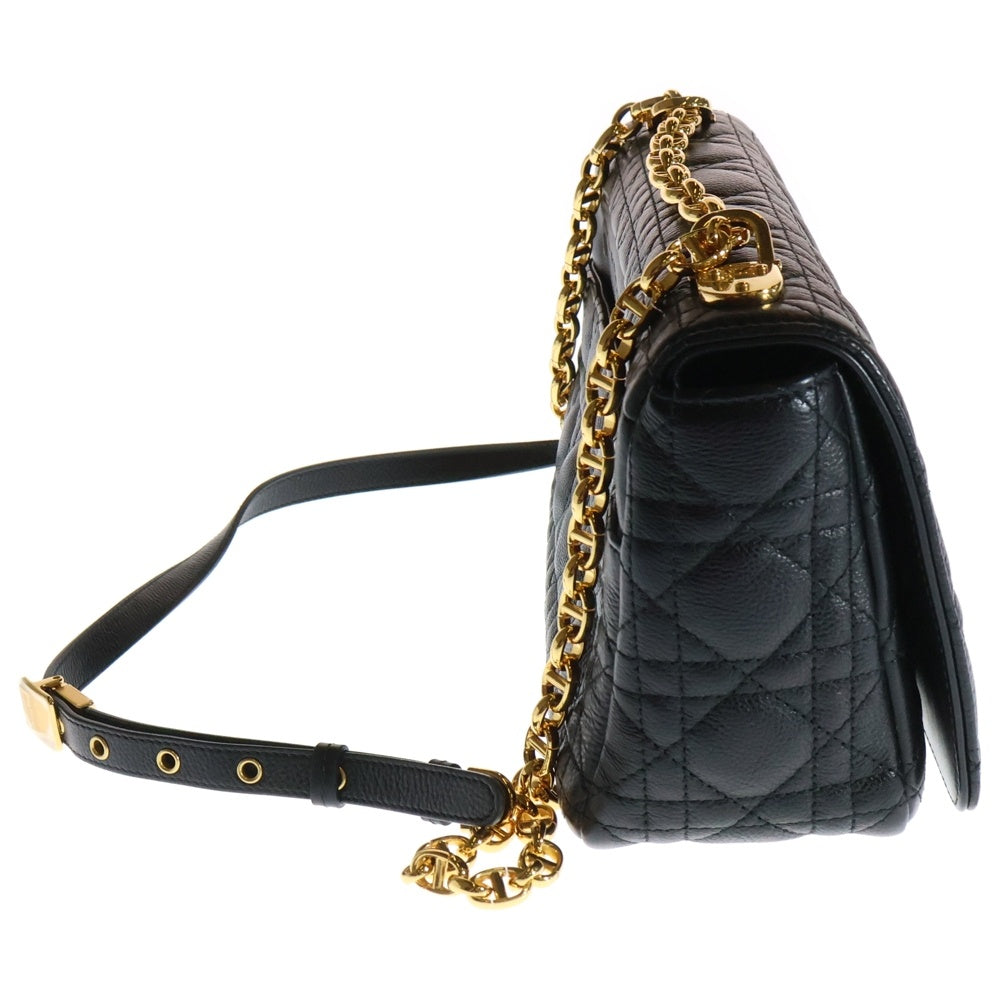 Christian Dior(クリスチャンディオール) カロ ミディアム ショルダーバッグ ブラック ラムスキン ゴールド金具 キルティング