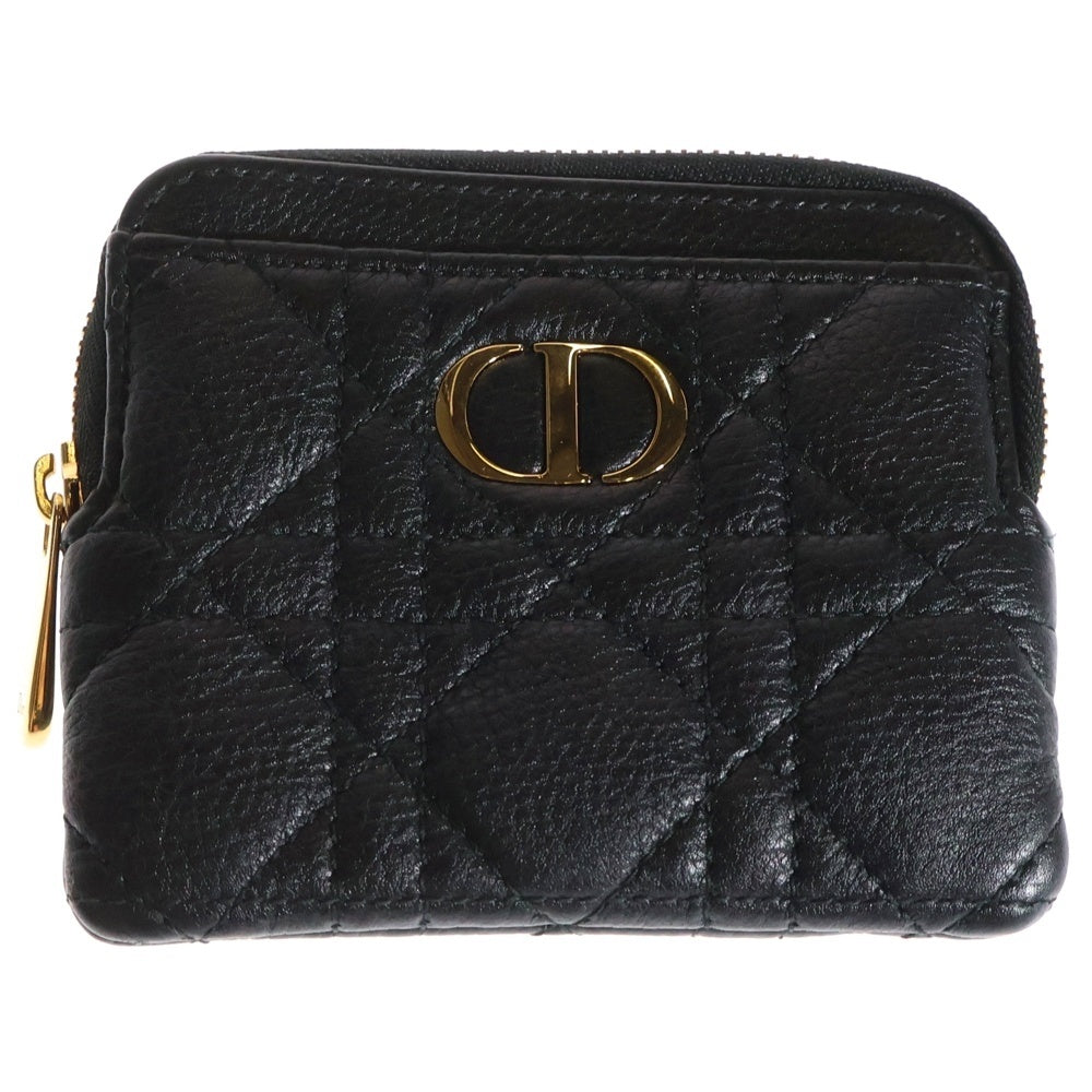 Christian Dior(クリスチャンディオール) カロ ラベンダー CDロゴプレート カナージュ レザー コイン カードケース ゴールド金具 ブラック