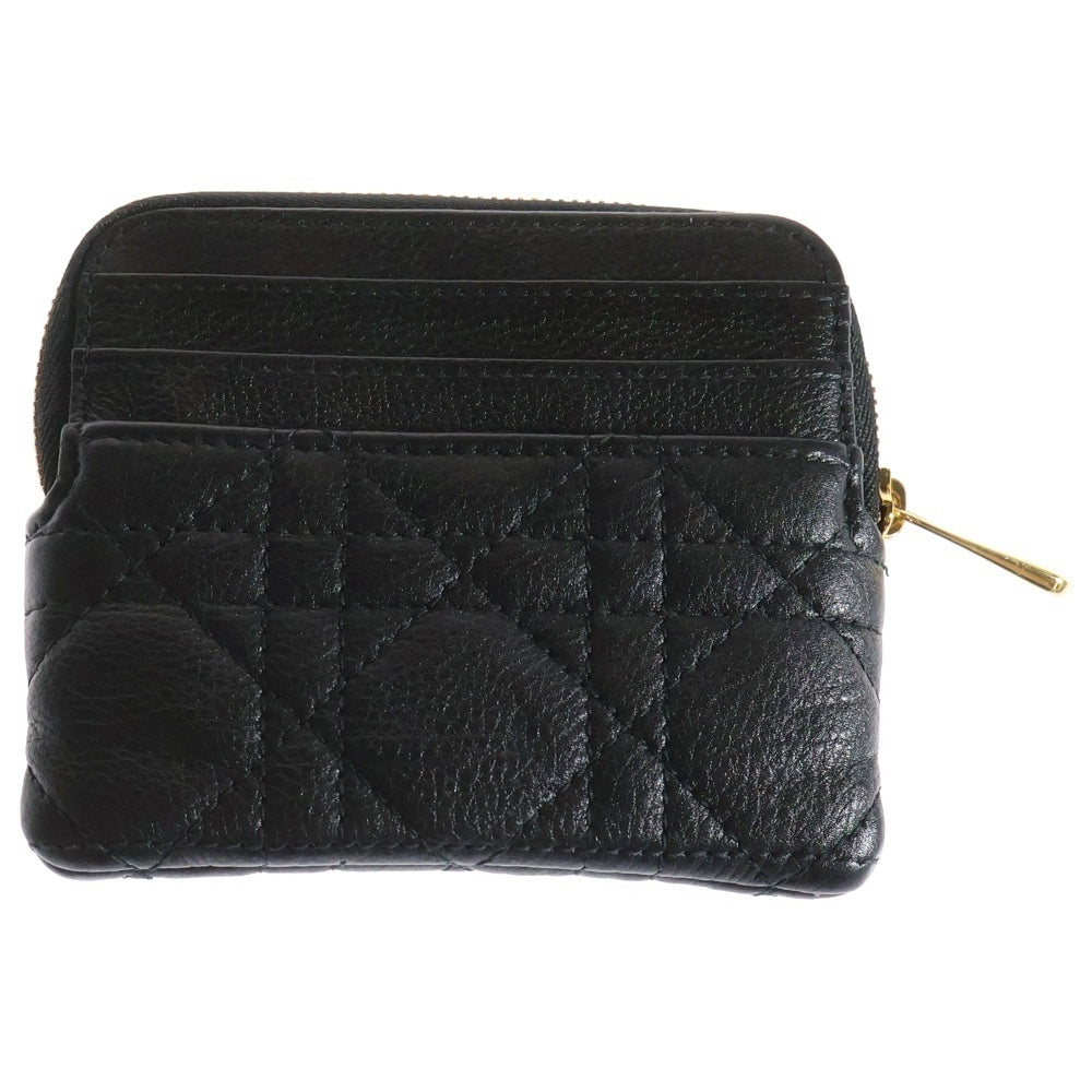 Christian Dior(クリスチャンディオール) カロ ラベンダー CDロゴプレート カナージュ レザー コイン カードケース ゴールド金具 ブラック