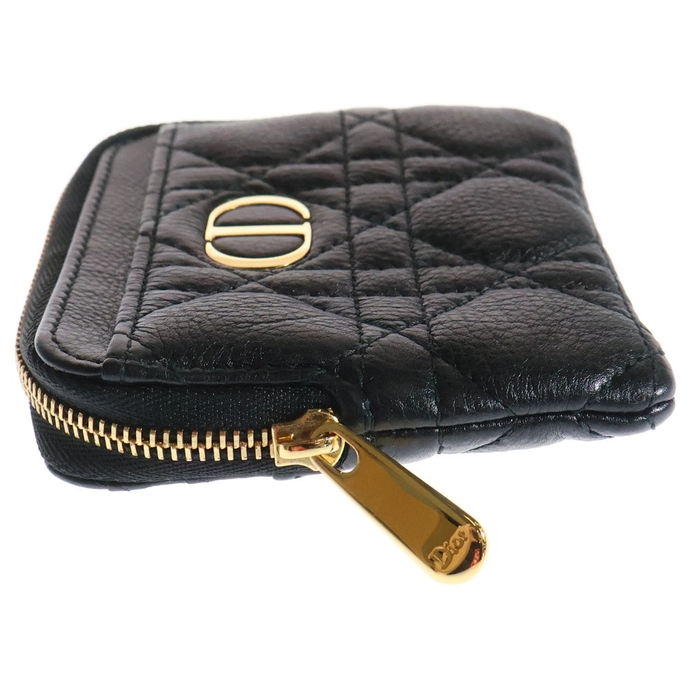 Christian Dior(クリスチャンディオール) カロ ラベンダー CDロゴプレート カナージュ レザー コイン カードケース ゴールド金具 ブラック