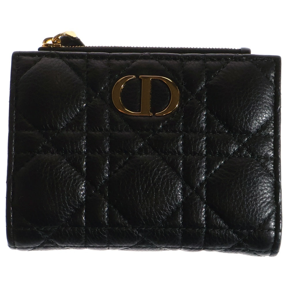 Christian Dior(クリスチャンディオール) カロ ダリアウォレット カナージュ CDロゴ レザー コンパクトウォレット 二つ折り財布 ゴールド金具 ブラック
