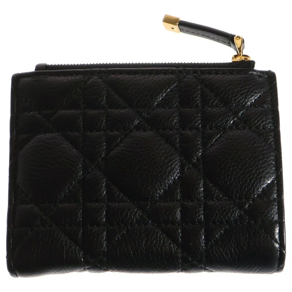 Christian Dior(クリスチャンディオール) カロ ダリアウォレット カナージュ CDロゴ レザー コンパクトウォレット 二つ折り財布 ゴールド金具 ブラック