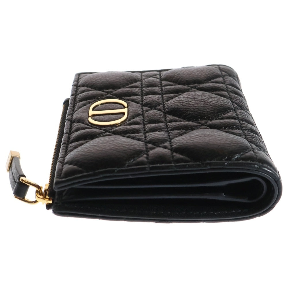Christian Dior(クリスチャンディオール) カロ ダリアウォレット カナージュ CDロゴ レザー コンパクトウォレット 二つ折り財布 ゴールド金具 ブラック