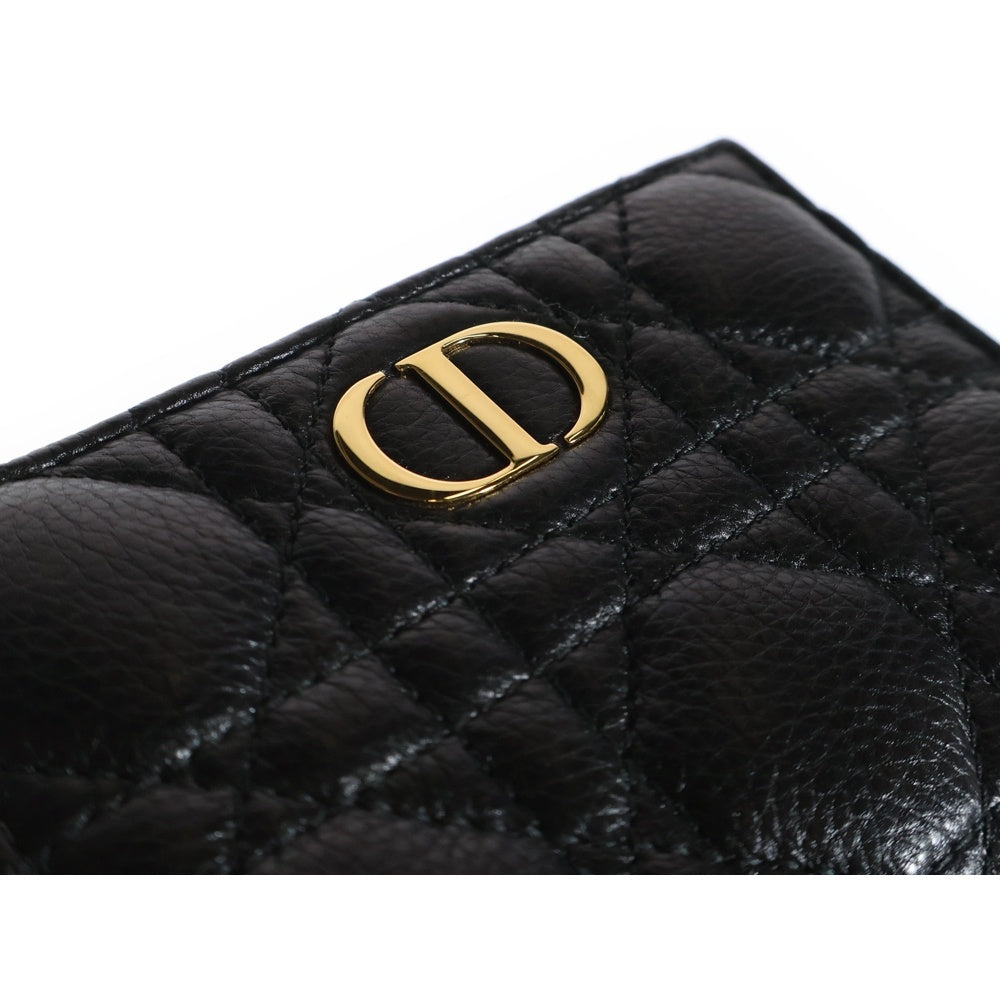 Christian Dior(クリスチャンディオール) カロ ダリアウォレット カナージュ CDロゴ レザー コンパクトウォレット 二つ折り財布 ゴールド金具 ブラック