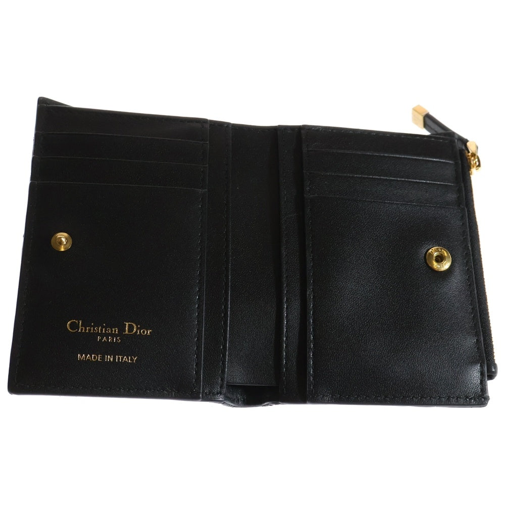 Christian Dior(クリスチャンディオール) カロ ダリアウォレット カナージュ CDロゴ レザー コンパクトウォレット 二つ折り財布 ゴールド金具 ブラック