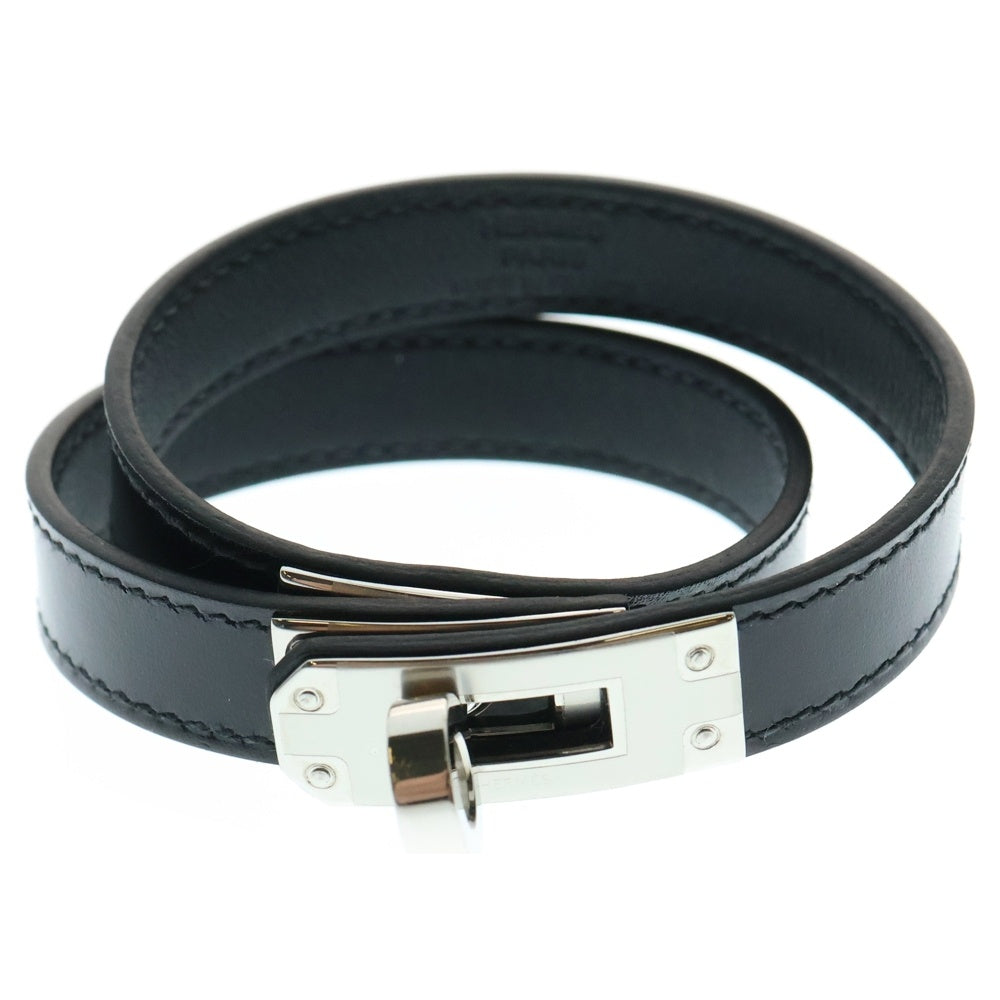 HERMES(エルメス) ケリードゥブルトゥール ブレスレット ブラック シルバー金具 レザー W刻印