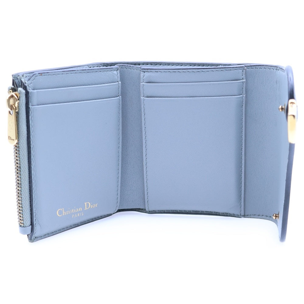 Christian Dior(クリスチャンディオール) サドル コンパクトウォレット コインケース 3つ折り財布 グレー レザー ゴールド金具
