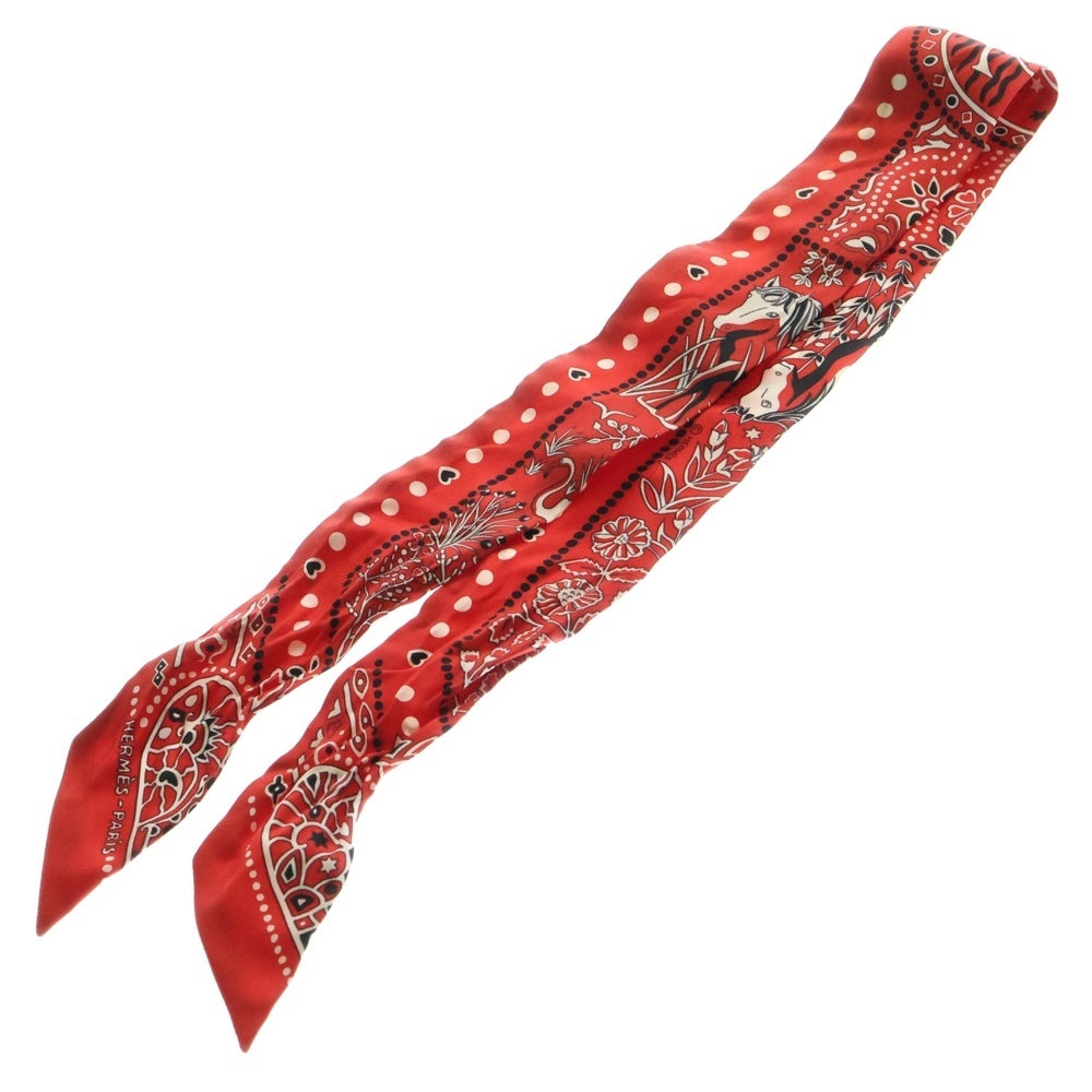 HERMES(エルメス) ツイリー Entre Ciel et mer Bandana 空と海の間 レッド スカーフ シルク