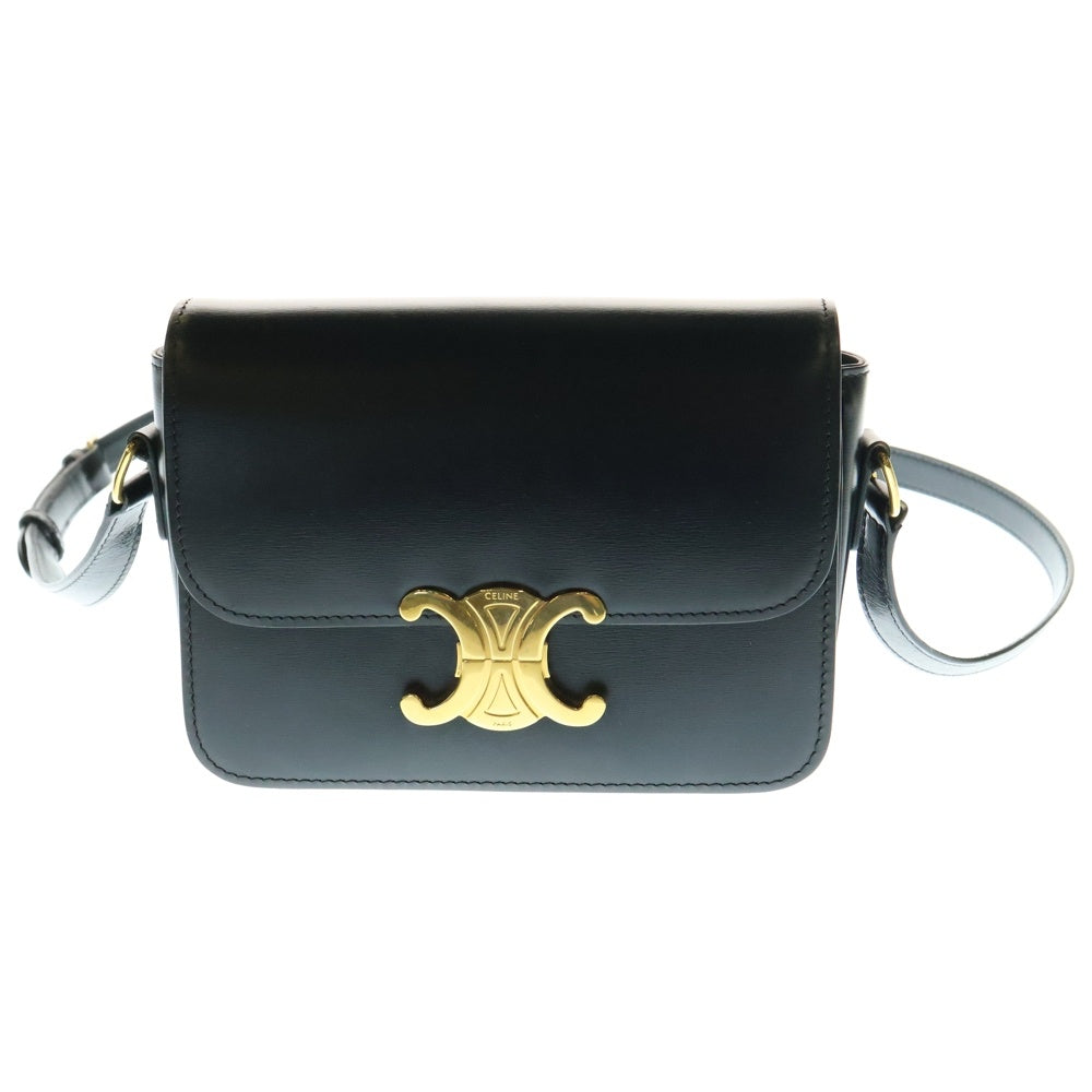CELINE(セリーヌ) トリオンフ ティーン シャイニーカーフスキン レザーショルダーバッグ ブラック レディース